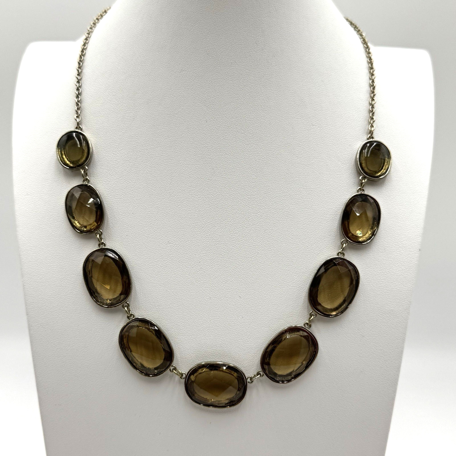 Banana Republic Statement Necklace Large Acrylic Faceted Amber Color Beads 23.5″