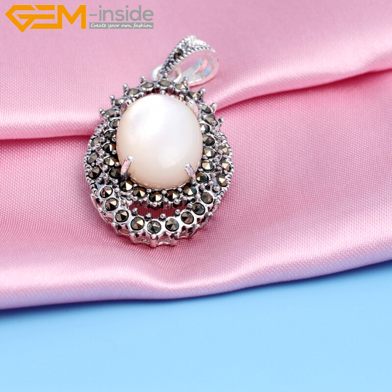 Oval Marcasite Tibetan Silver Crystal Coral jade Jewelry Pendant Necklace Dyed