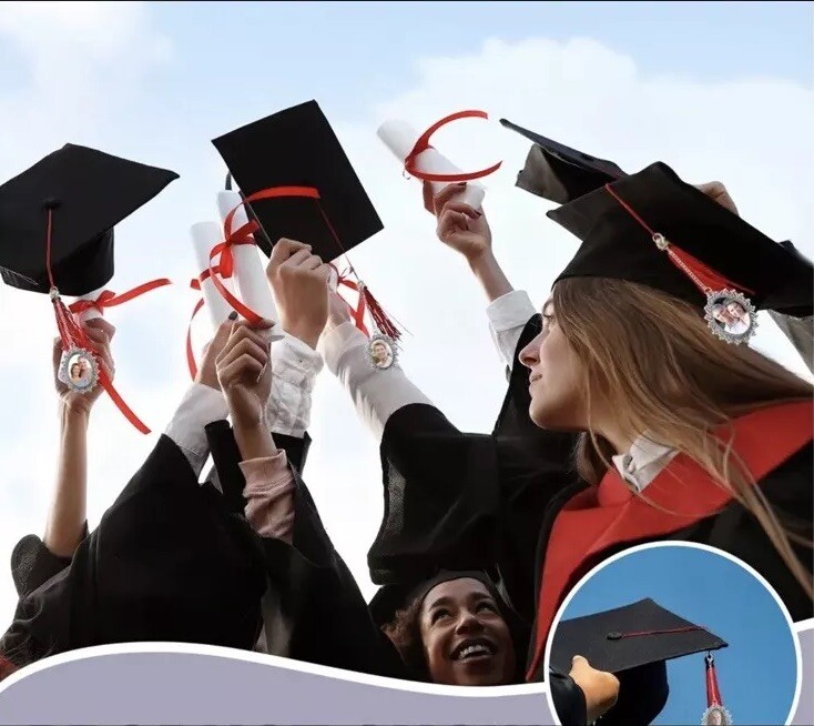 Graduation Cap Tassel Photo Charm Decoration Oval Silver Tone New Gift *1 Charm*