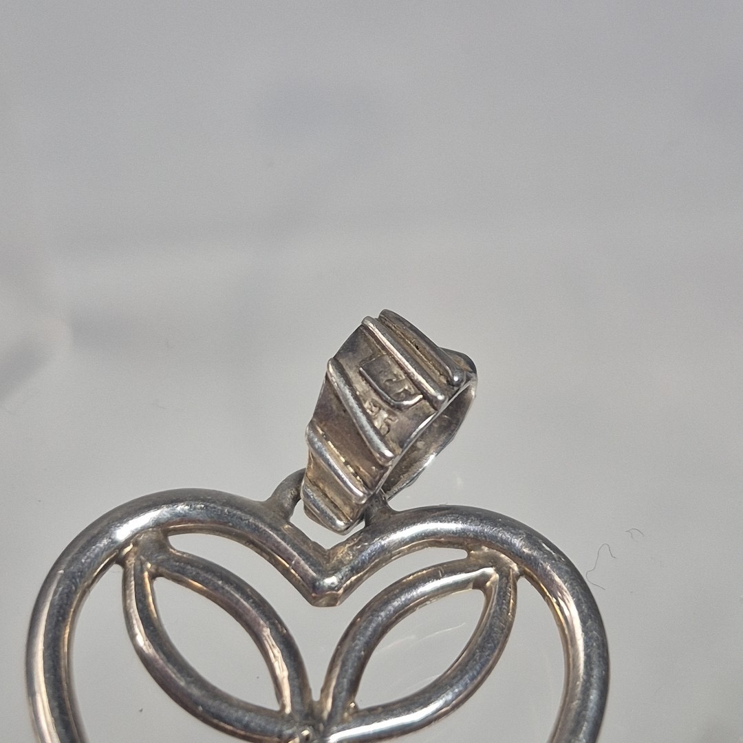 Modern Sterling Silver 925 Heart Clover Marquise Clear CZ Large Pendant
