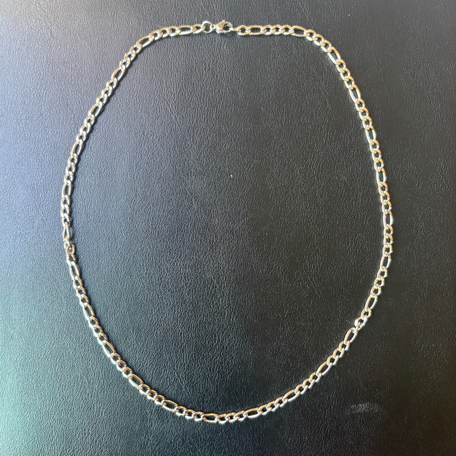 20″ 4mm Figaro Chain Necklace Silver Stainless Steel Thin Minimalist Men Women