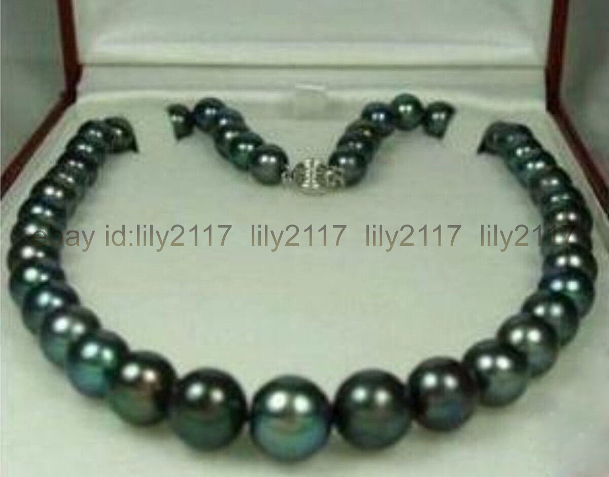 9-10mm Genuine Natural Freshwater Black Pearl Necklace 18″