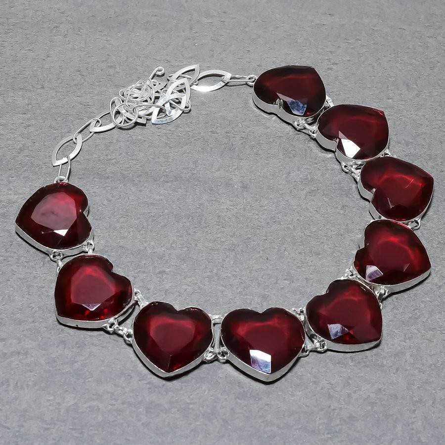 Faceted Mozambique Garnet Heart Shape Gemstone Fashion Gift Jewelry Necklace 18″
