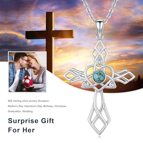 925 Sterling Silver Turquoise Cross Necklace Pendant 34x26mm Celtic A