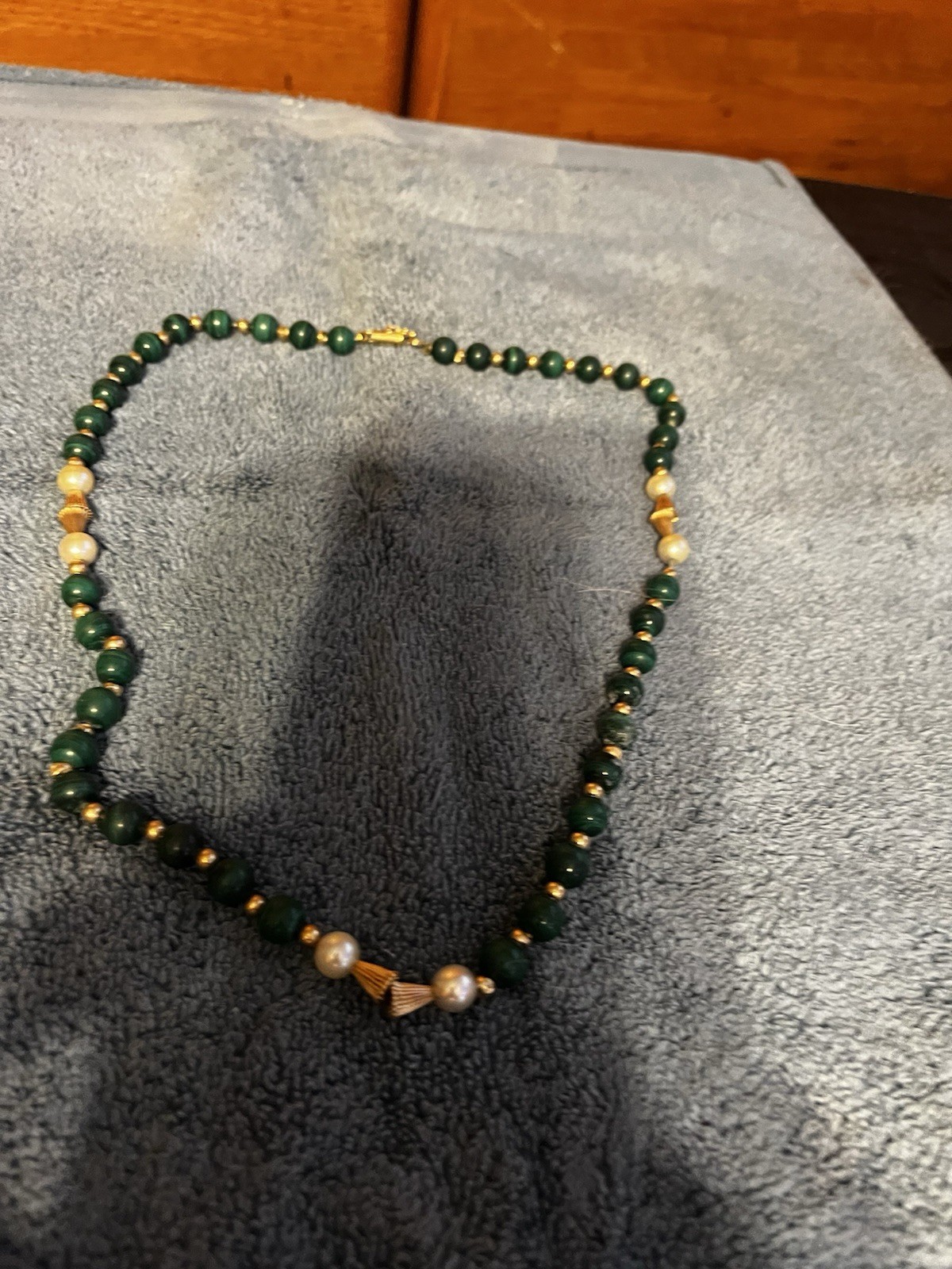 22” Necklace Malachite, pearls and Gold With Appraisal For $3000 Beautiful