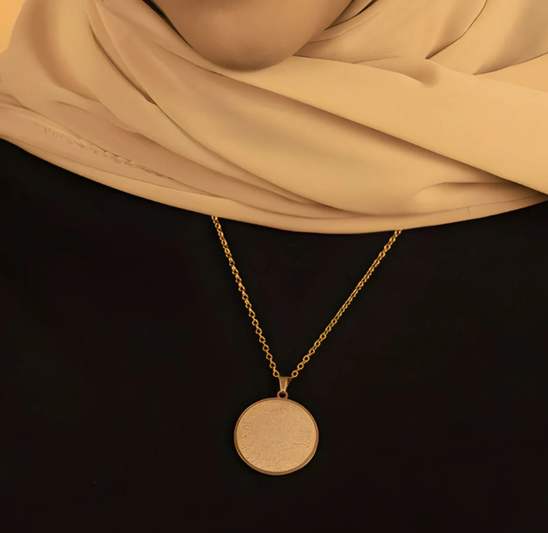 18K Gold Plated Ayatul Kursi Round Pendant Necklace Islamic Jewelry 20″