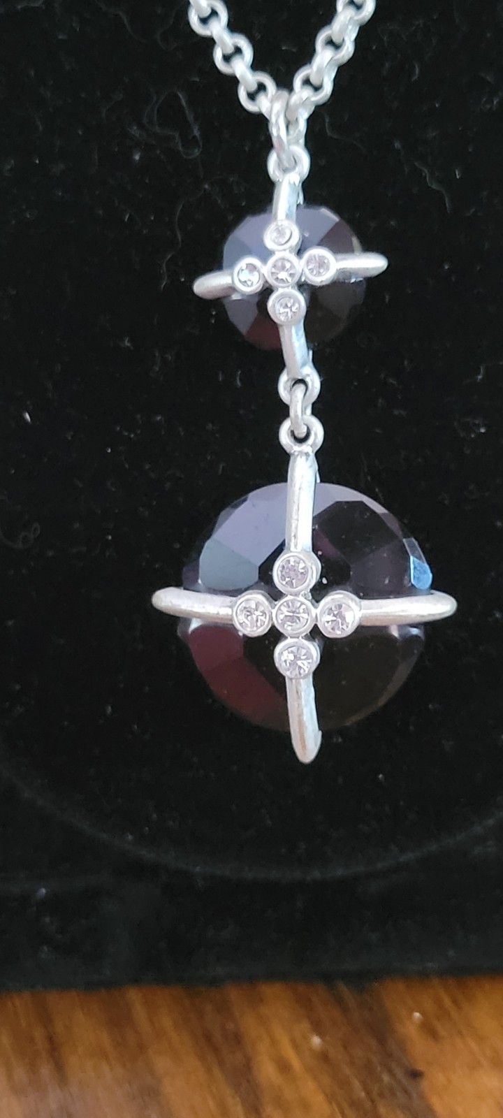 Silver Tone Pendant Necklace w/ Black Crystal Bead Lobster Clasp Bastian Brother