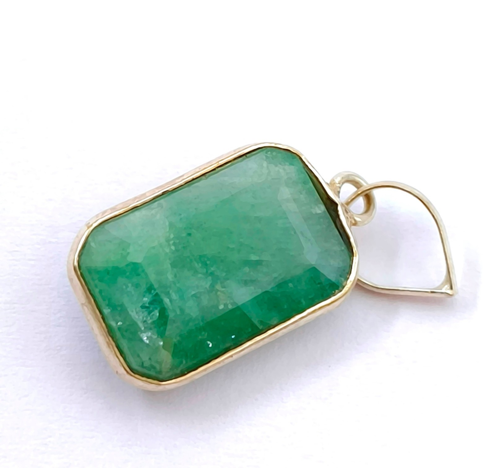 Natural Green Emerald Pendant Gemstone Stainless Steel Jewelry E11-1