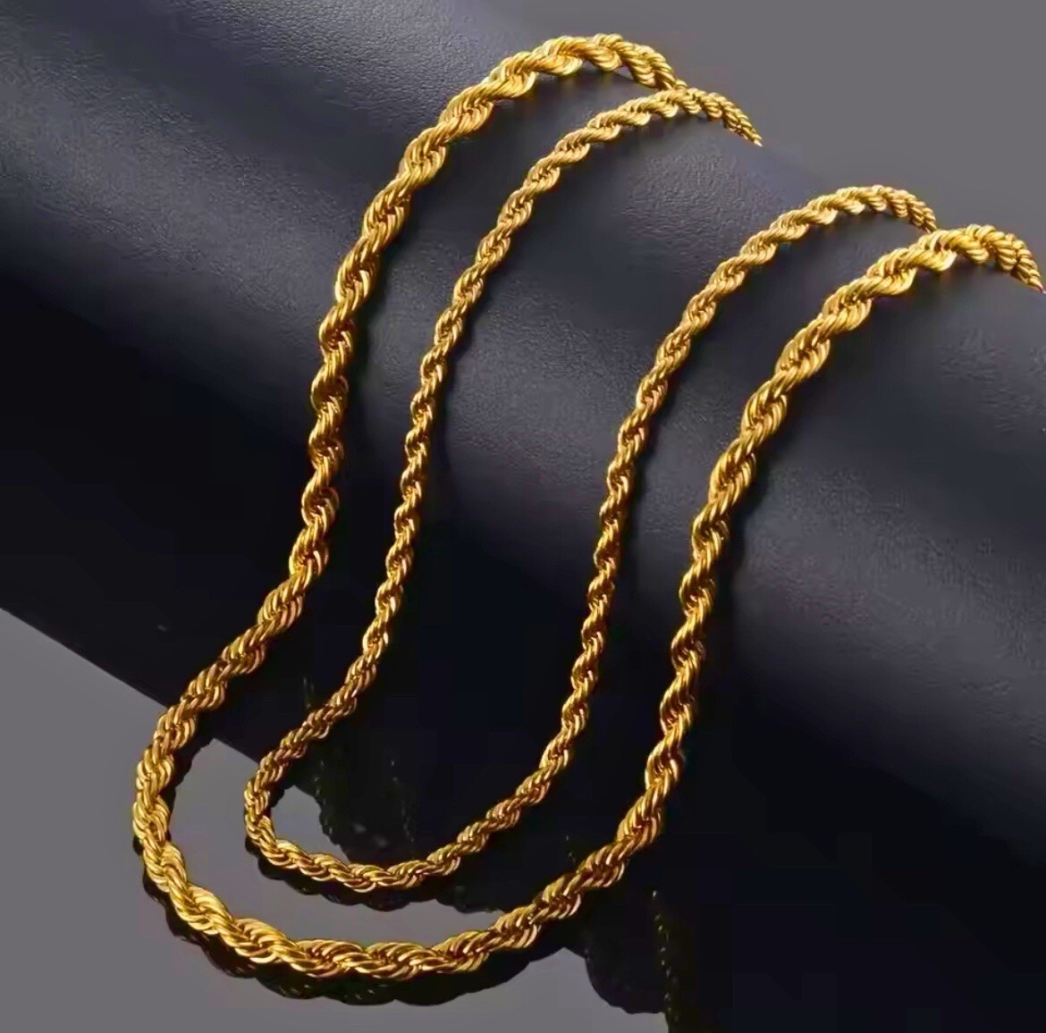 18K Gold Plated Rope Chain Necklace Stainless Steel Lobster Clasp 2–6mm 16–30in