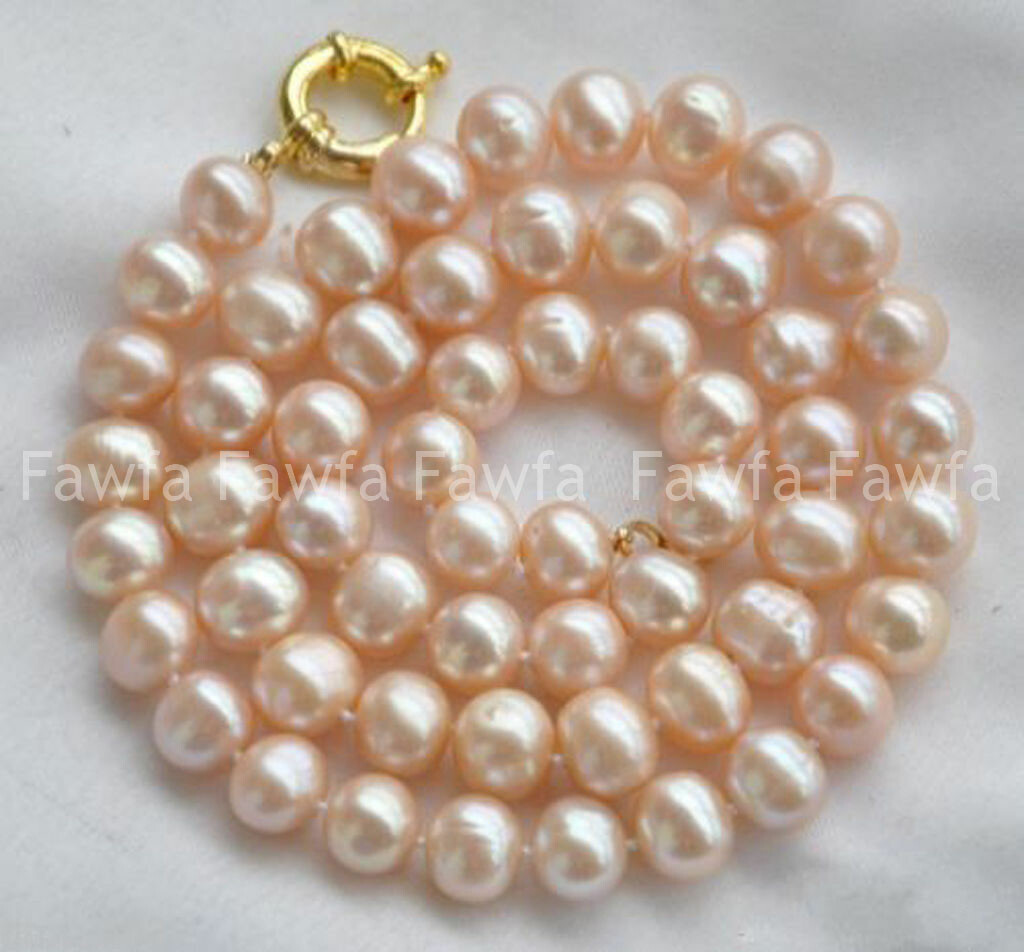 10-11mm Genuine Natural Pink Akoya Freshwater Cultured Pearl Beaded Necklace 18″