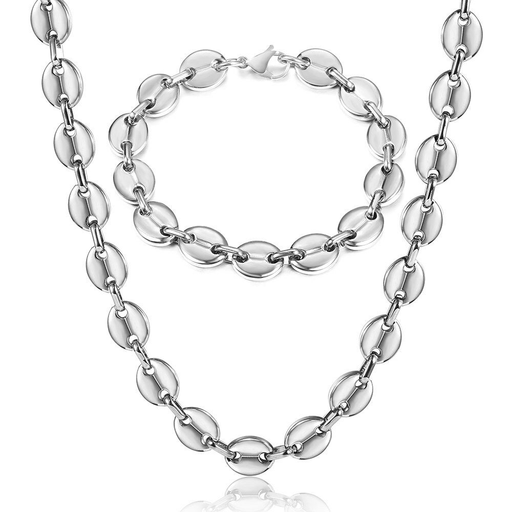 7/9/11mm Gold Plated Stainless Steel Coffee Bean Marina Link Bracelet/Necklace