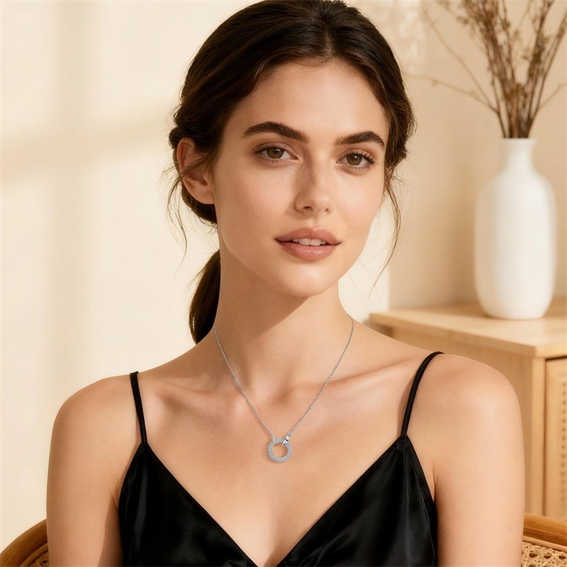 PANDACH Sterling Silver Circles Necklace For Women Dainty Simple Trendy Necklace