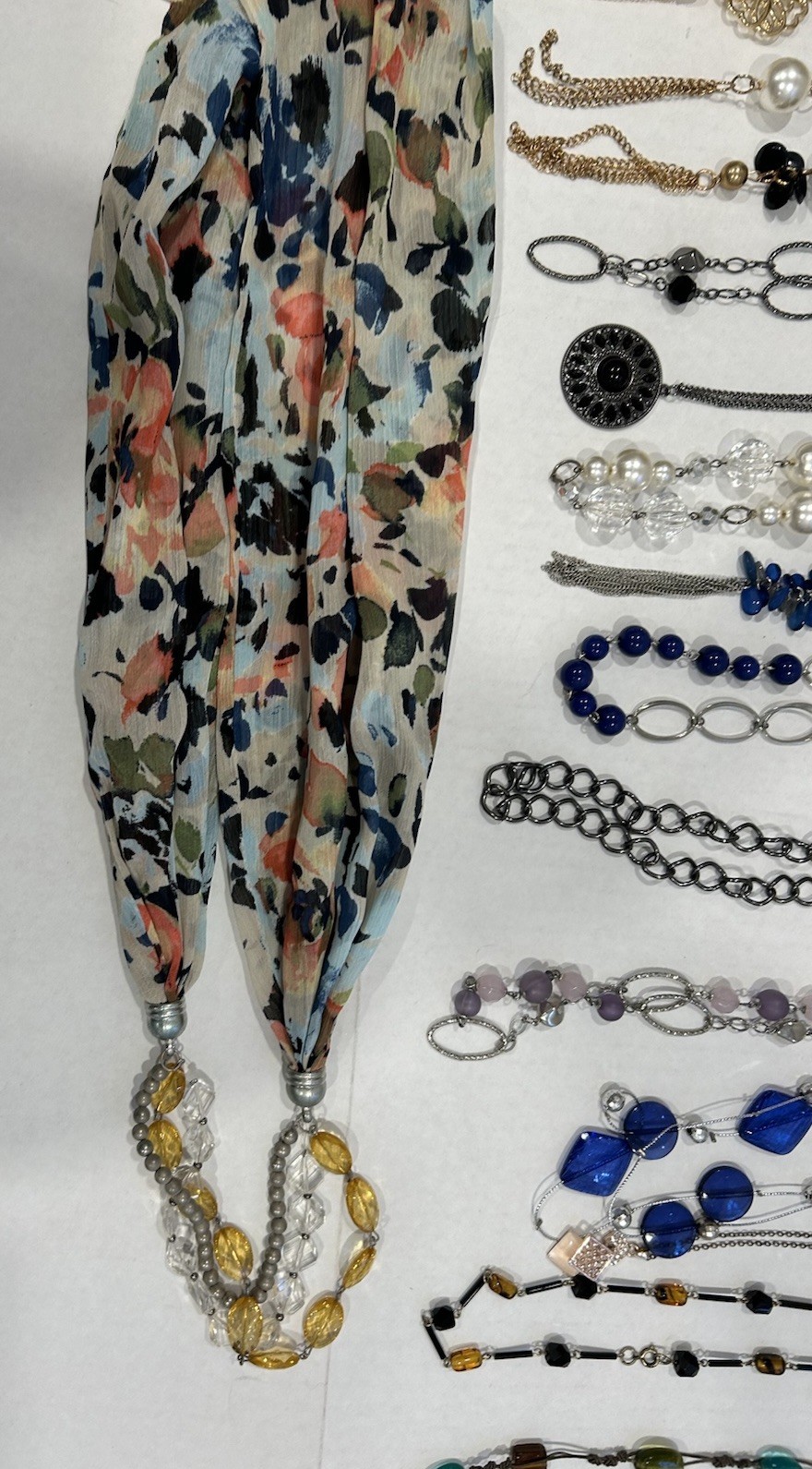 Lot Of 17 Fashion Style Necklaces – Various Beaded, Goldtone Silvertone Blue