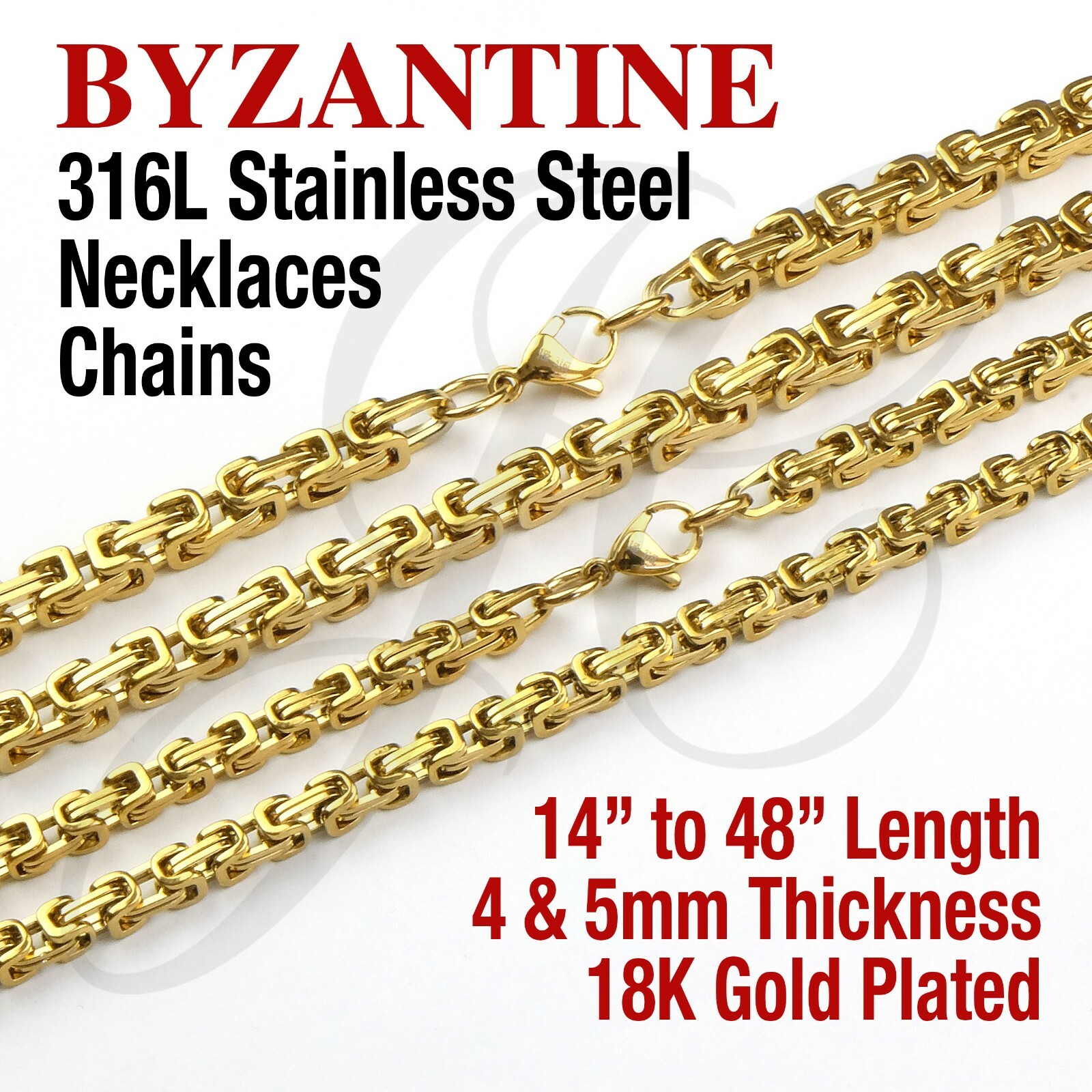 Byzantine18K Gold Plated Stainless Steel Chains Necklace 14in – 32in Men