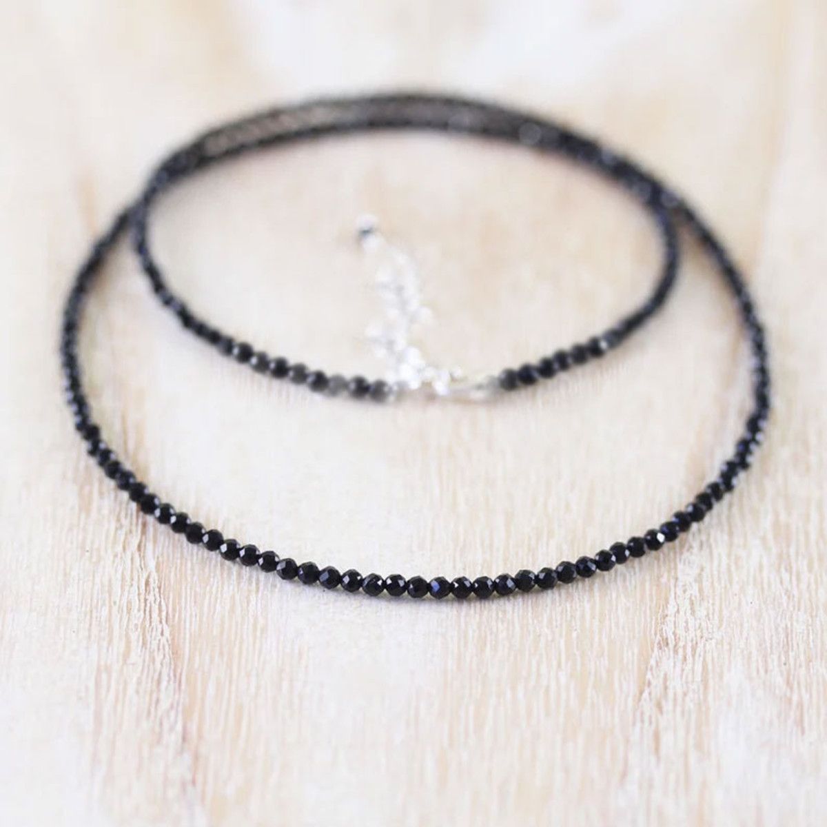 Natural Black Obsidian Choker 2mm Crystal Gemstone Beads Dainty Choker Necklace