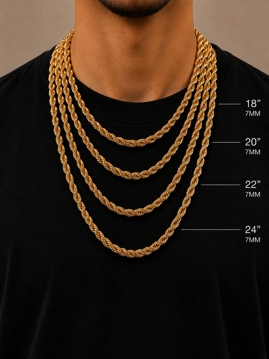 14k Gold plated mens womens rope chains 8mm-6mm 18in-24in chain necklace