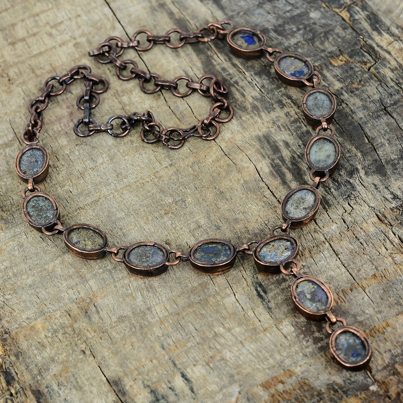 Womens day Sale Copper Lapis Lazuli Stone Trendy Electroformed Chain Necklace