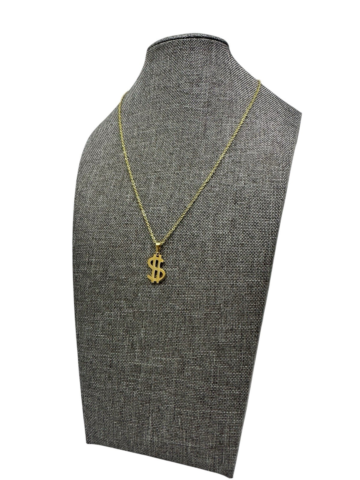 Dollar Sign Necklace Stainless Steel Pendant Chain Gold or Silver Tone Unisex