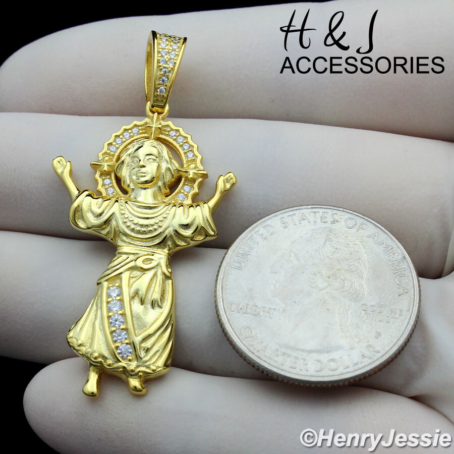 925 STERLING SILVER 16-24″X2MM GOLD PLATED CUBAN CHAIN CZ BABY JESUS PENDANT*245