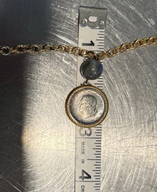 Bellezza Bronze 20 Lira Coin 1980 Bronze Rolo & Rosary Link Necklace – New