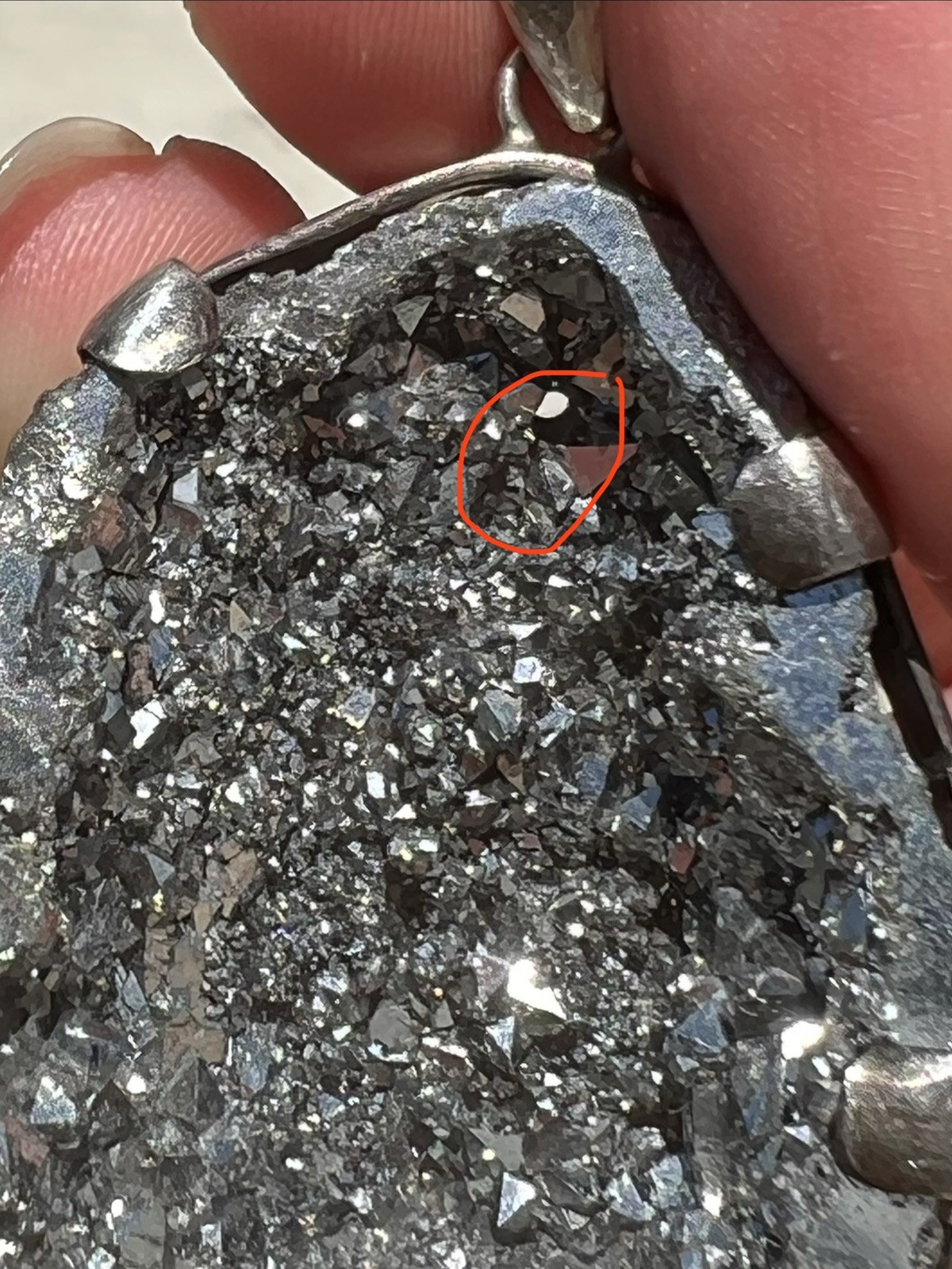 Grey/Black Druzy Geode Pendant 925 FNA VERY SPARKLY Round Back Handmade Jewelry