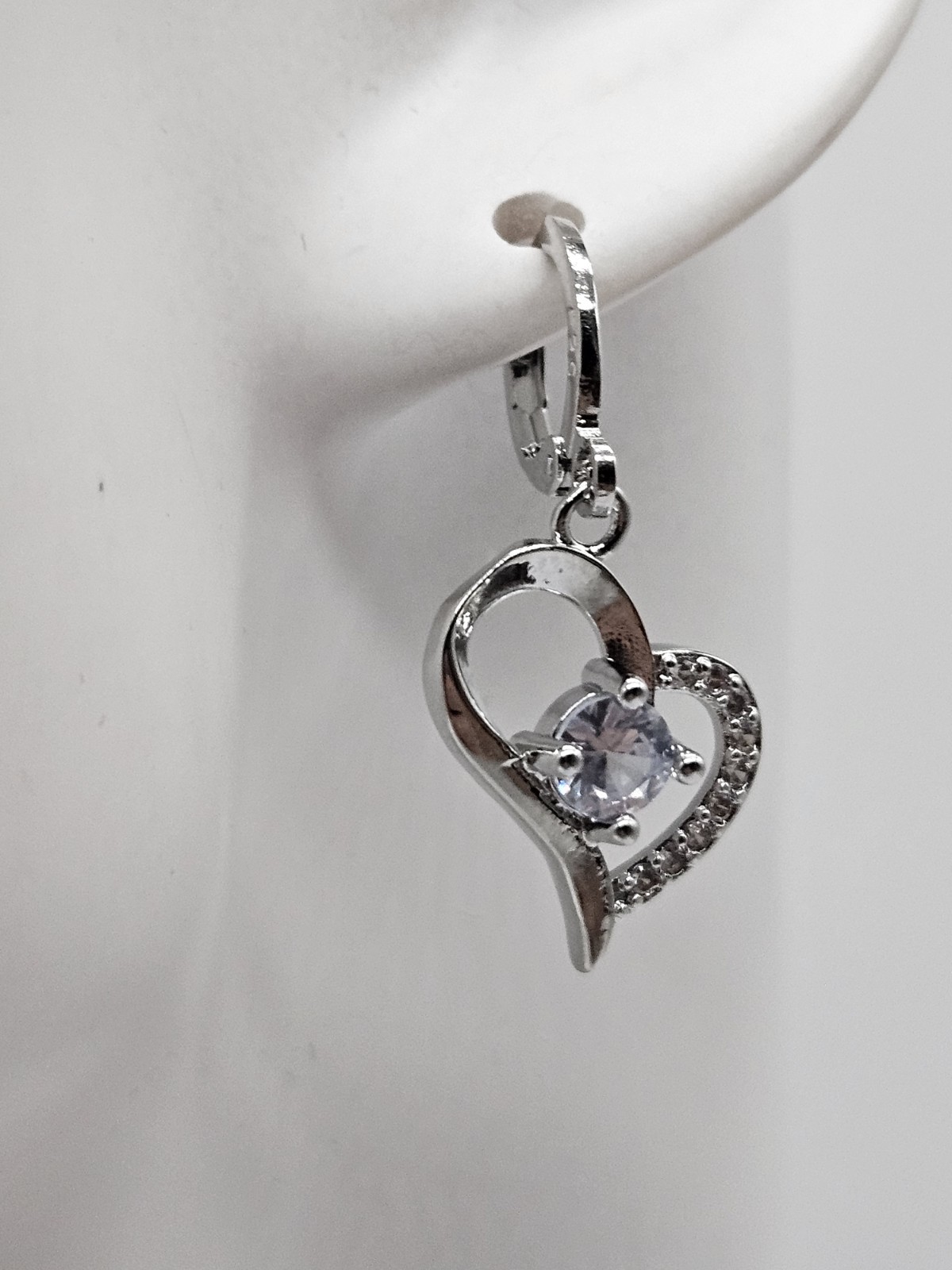 Silver Tone Crystal Heart Pendant Necklace Earrings – Womens Fashion Jewelry Set