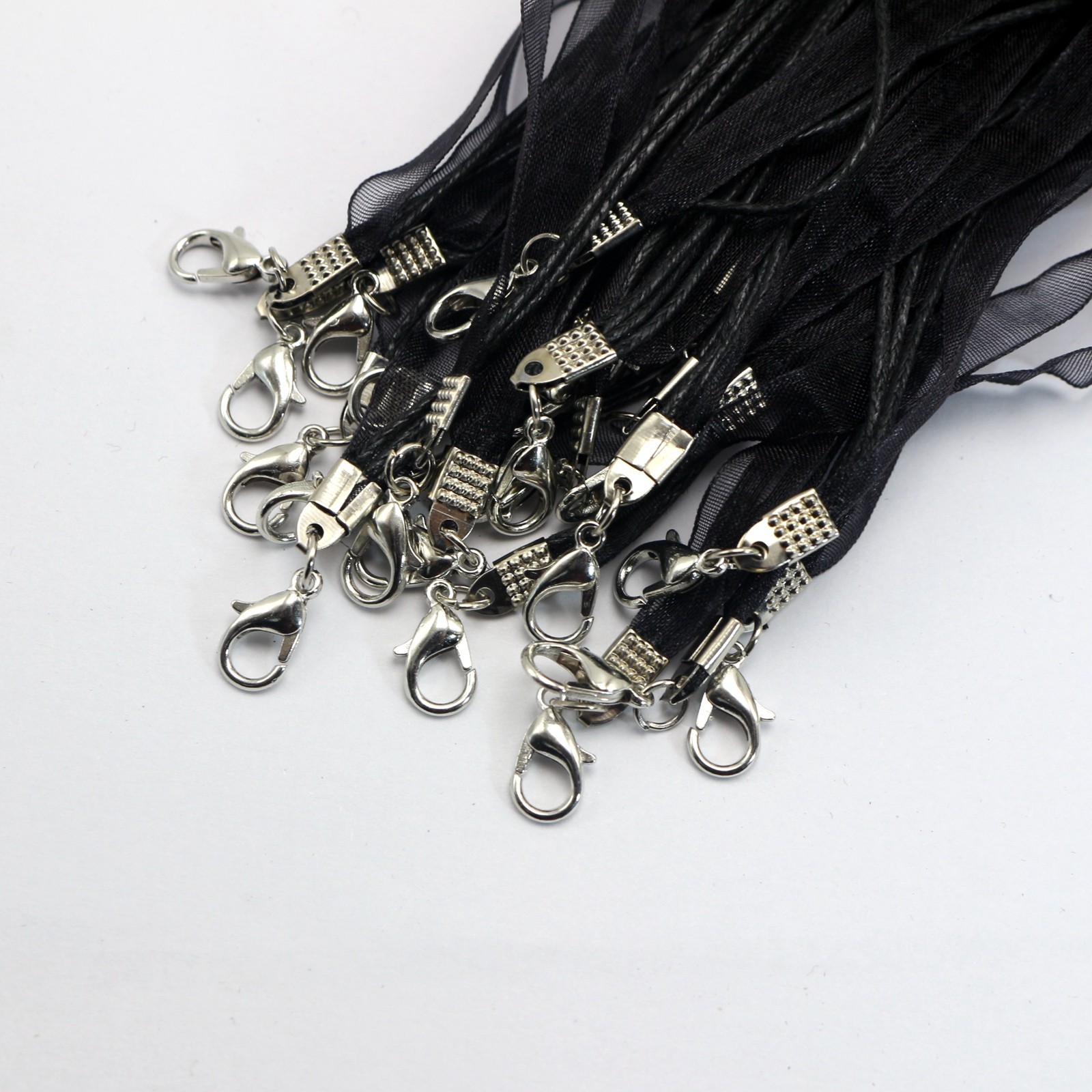100 Black Organza Ribbon Waxen Cord Necklace 17″ Lobster Clasp Fit DIY Pendant