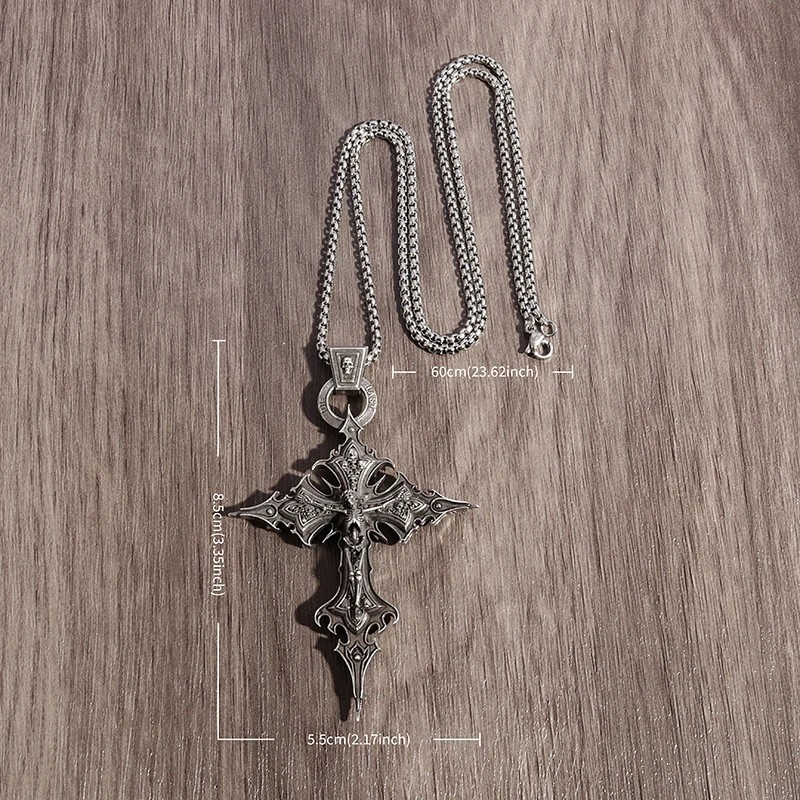 Gothic Skull Cross Pendant Necklace Jesus Crucifix Punk Catholic Jewelry
