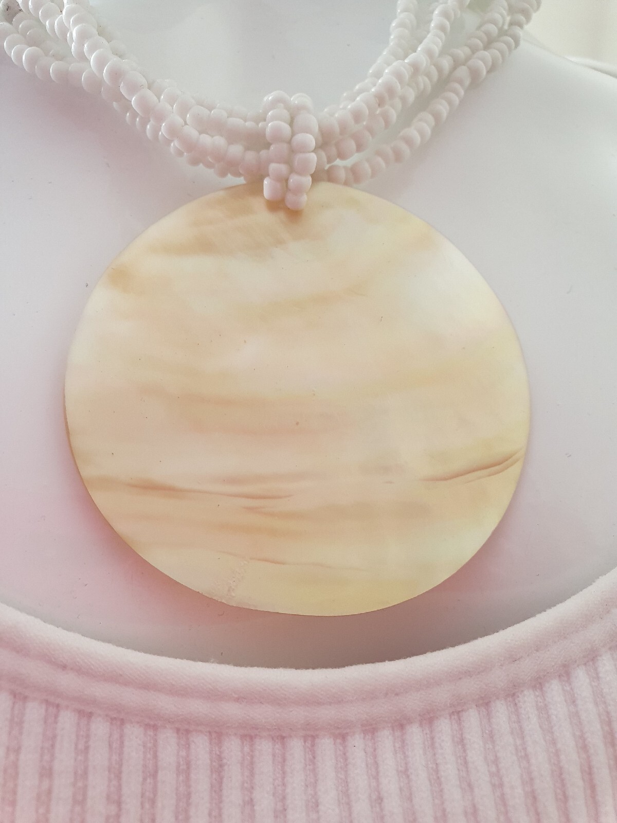 Artisan Mother of Pearl MOP Shell Seed Bead None Metal necklace
