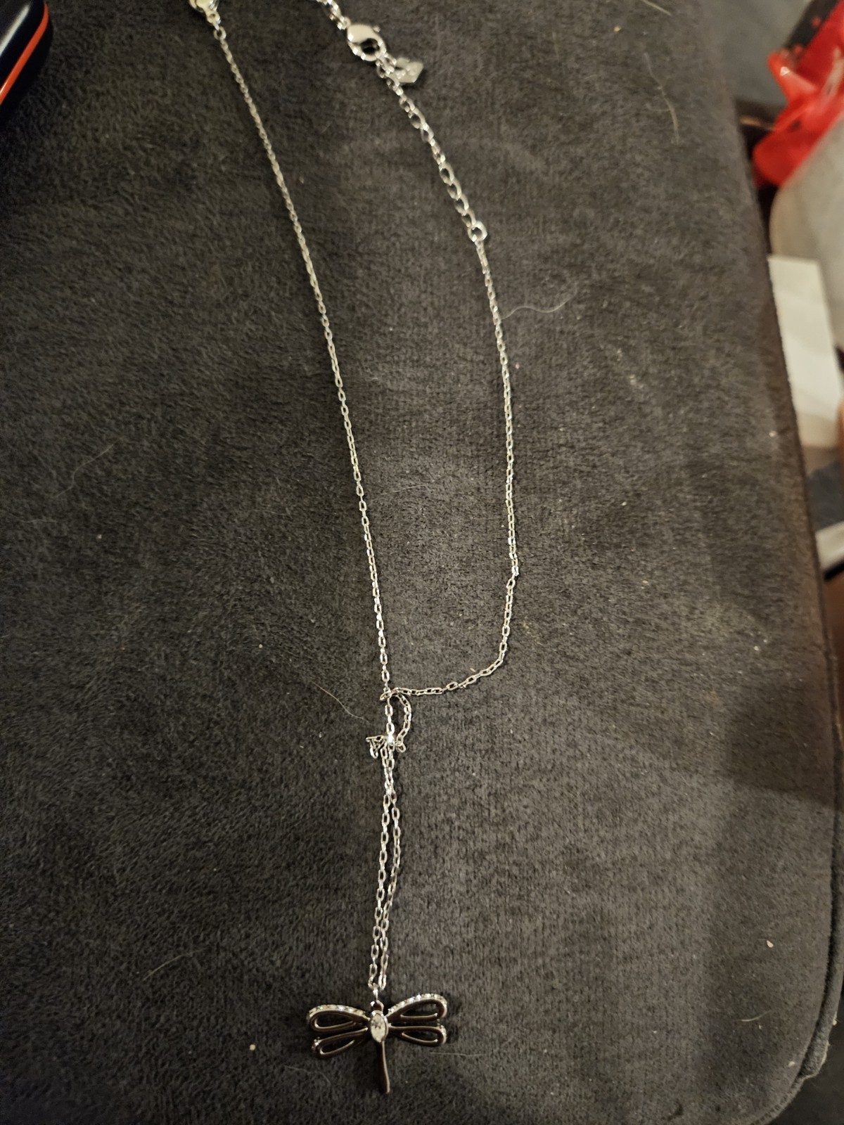 Swarovski Silver Rhodium Plated Dragon Fly Necklace Retired 2014 Adjustable Chai