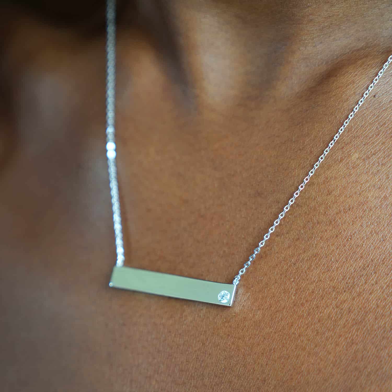 Engravable ID Bar Name Plate Sterling Silver Necklace (Solid Links) 16″-18″ Adju