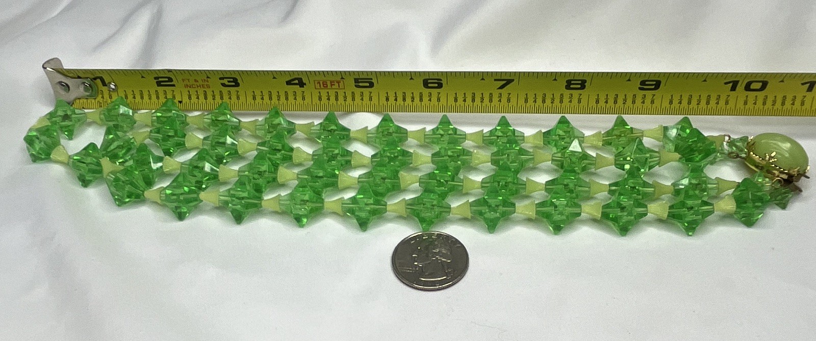 West Germany Green Plastic Beaded Necklace~Signed~ 10 inches Two-Strand