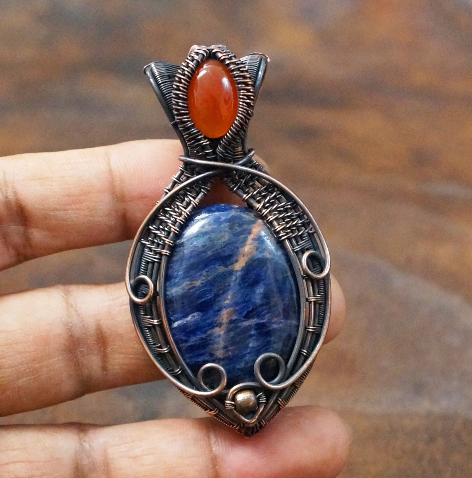 Sodalite Onyx Gemstone Copper Wire Wrapped Pendant Handmade Gift Jewelry (PD-102