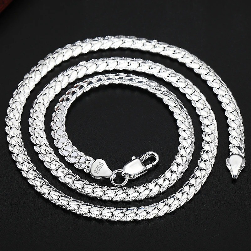 New 925 Sterling Silver Plated Thick Layered Men’s Italy Figaro Chain Necklace