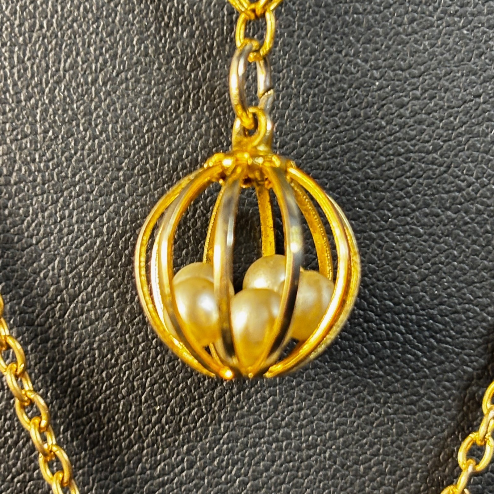 Gold Tone Layered Faux Pearl Pendant Necklace Set Orb Birdcage Drop 18-20 In