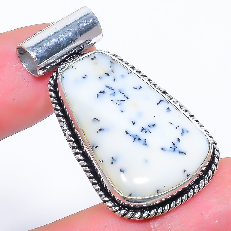 Natural Brazilian Dendritic Opal Gemstone 925 Silver Plated Pendant 1.6″ (282)