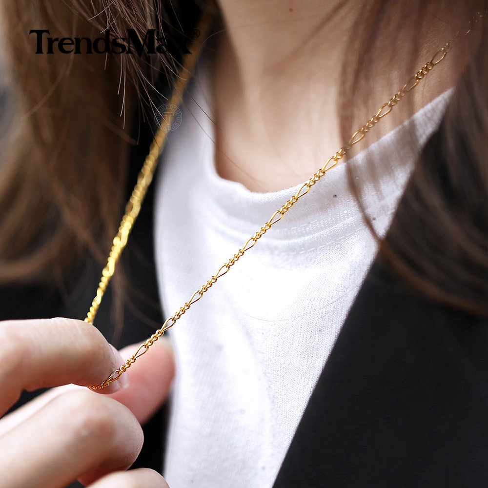 2mm 18″ Gold Plated Stainless Steel Figaro Link Chain Necklace Choker