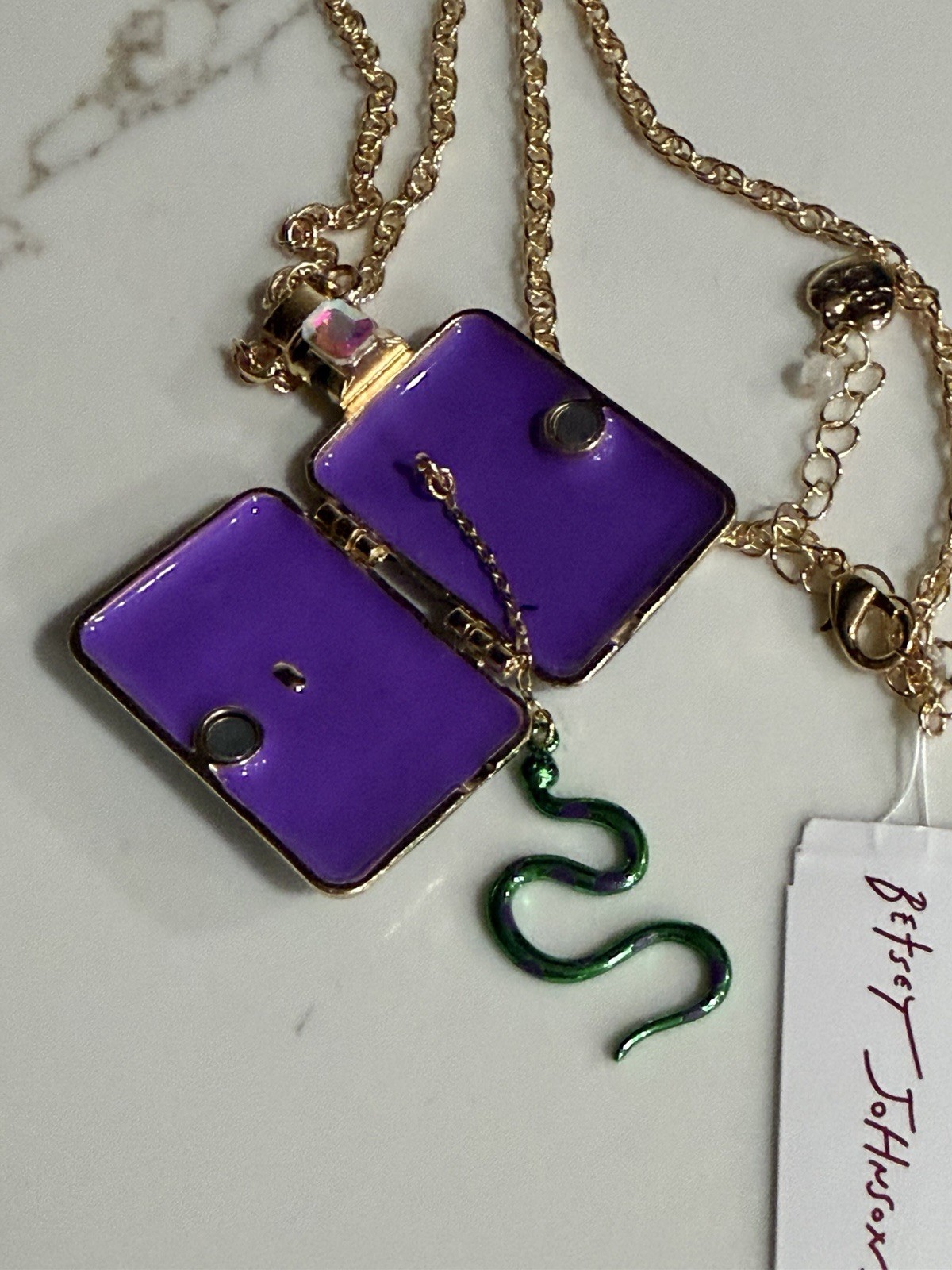 Betsey Johnson Long Pendant Poison Bottle Necklace Locket Snake NWT