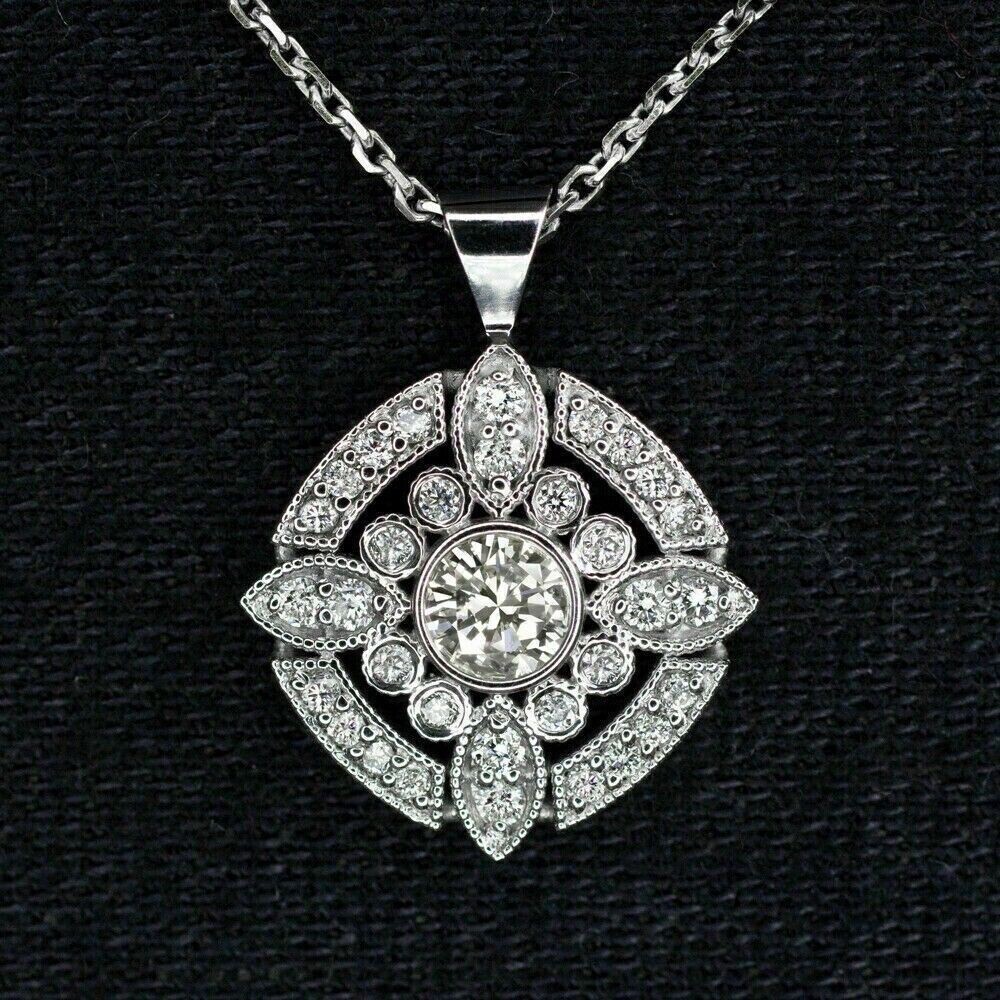 2.00 Ct Round Cut Diamond VVS1/D Pendant With Free Chain 14K White Gold Finish