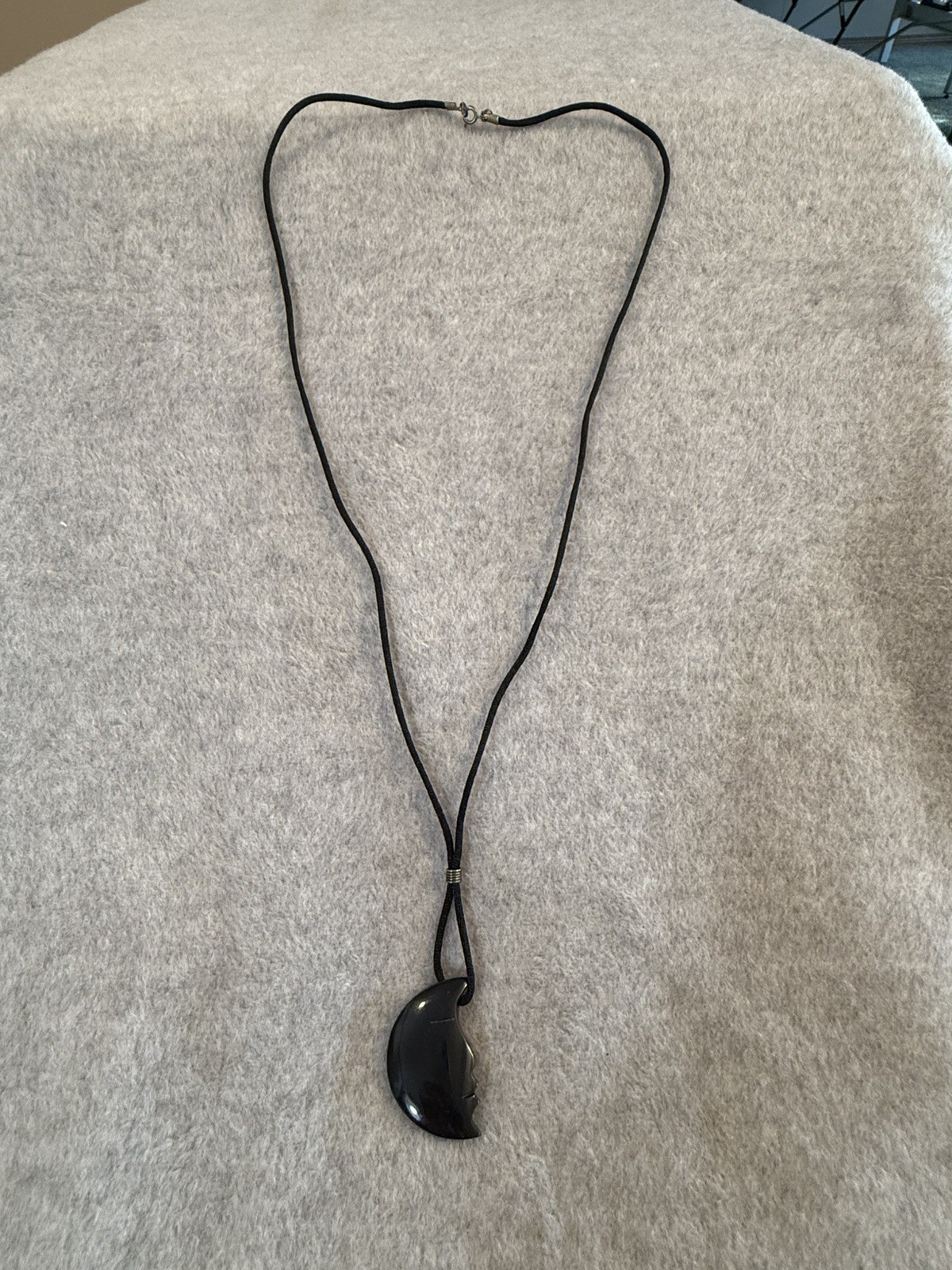 Black Obsidian Moon Face Pendant Healing Protection Crystal Necklace 29”