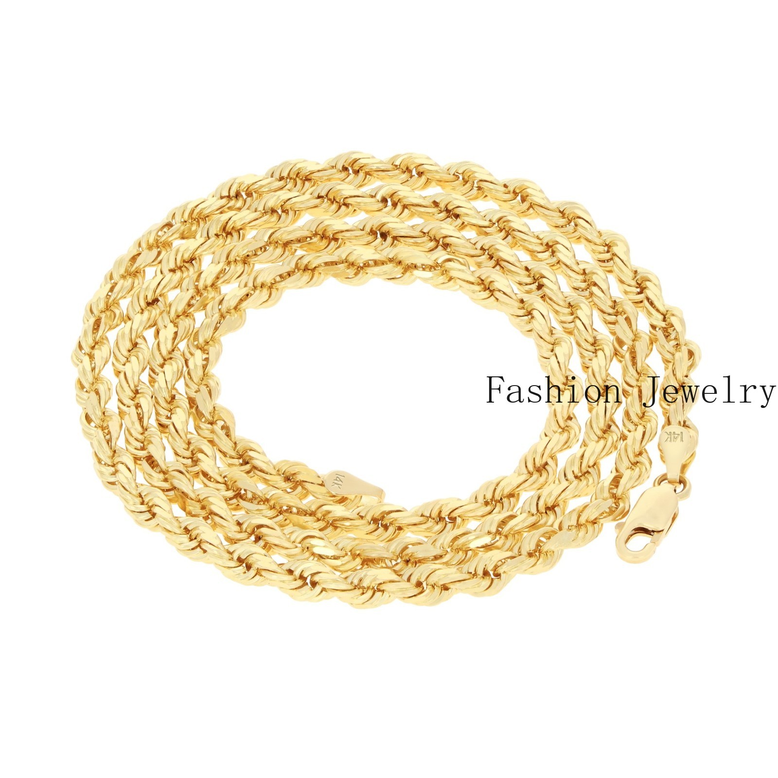 14k Yellow Gold Solid 4mm Diamond Cut Rope Chain Italian Bracelet Mens 8″