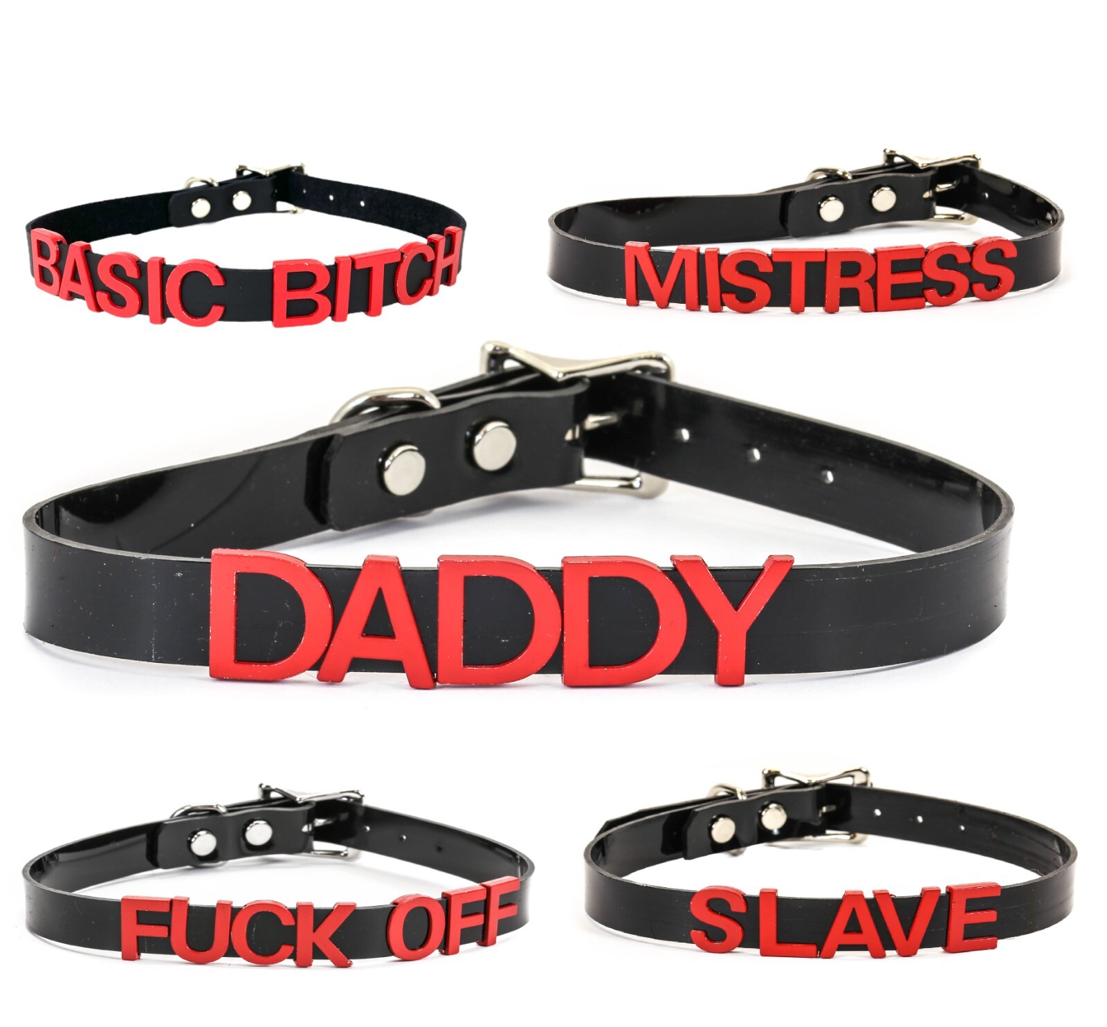 Name Choker -Silver Slave Daddy-Bdsm-Slut-Neck-Collar-Leash–Adult-Kinky-PVC