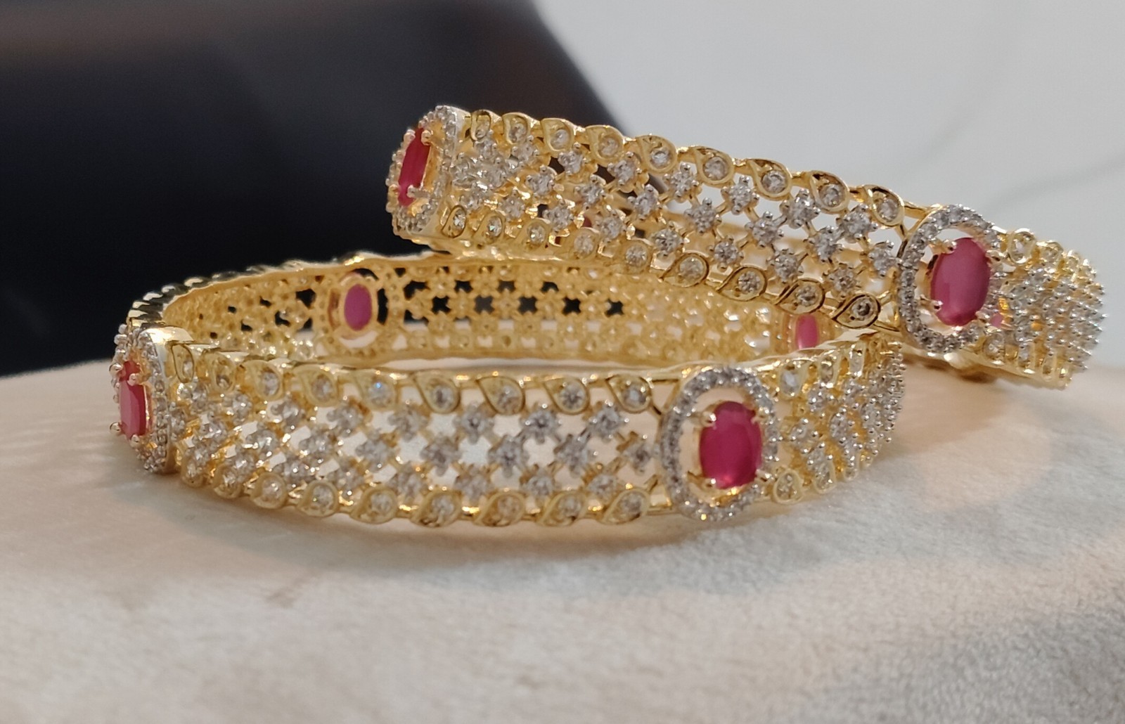 Reshma Royal Ruby Oval Designer Diamond Style Bangles Roz Jewellers.