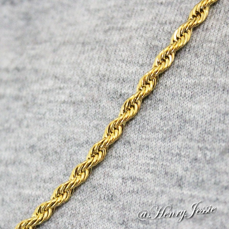 20″MEN Stainless Steel 2.5mm Gold Plated Rope Chain Necklace Cross Pendant*GP
