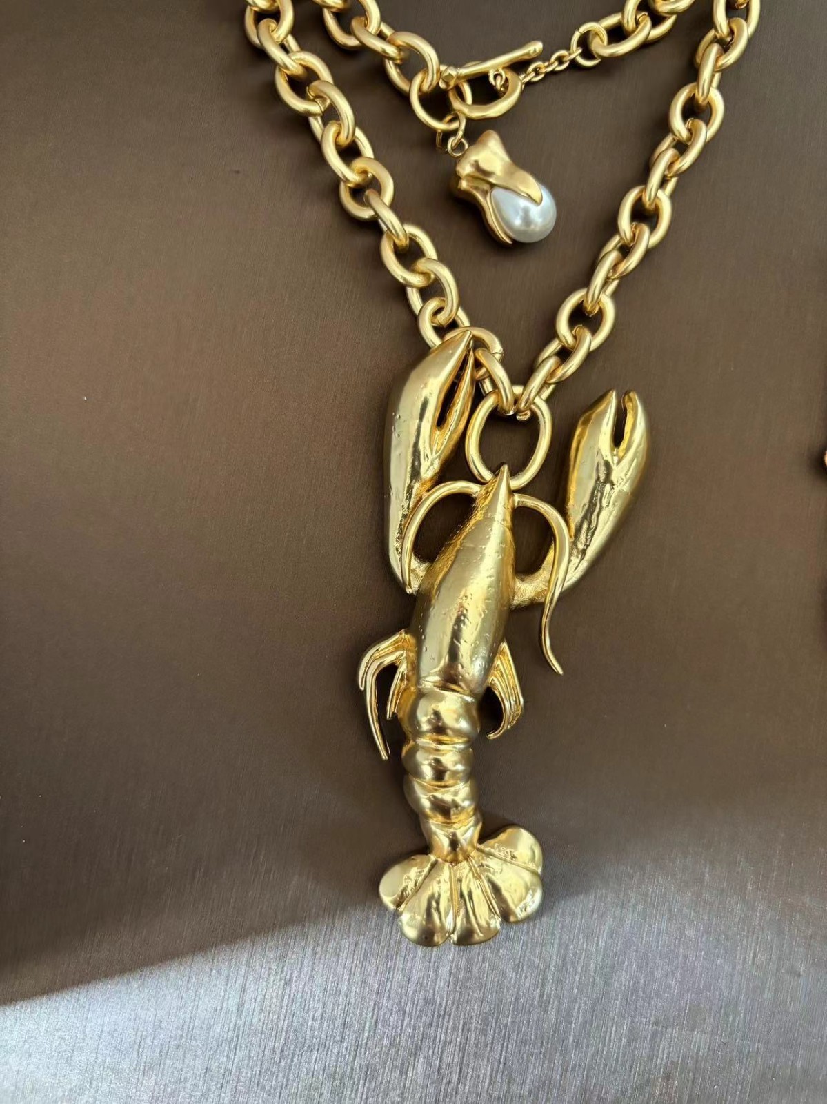 Schiaparelli Women Fashion 18K Gold Grand Lobster Necklace Pendant