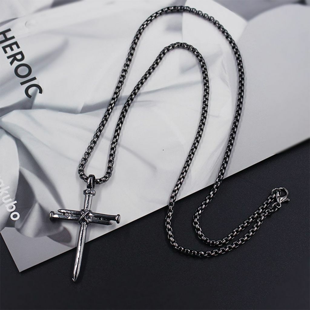 Boys Mens Stainless Steel Vintage Cross Pendant Necklace Men Women Silver Black