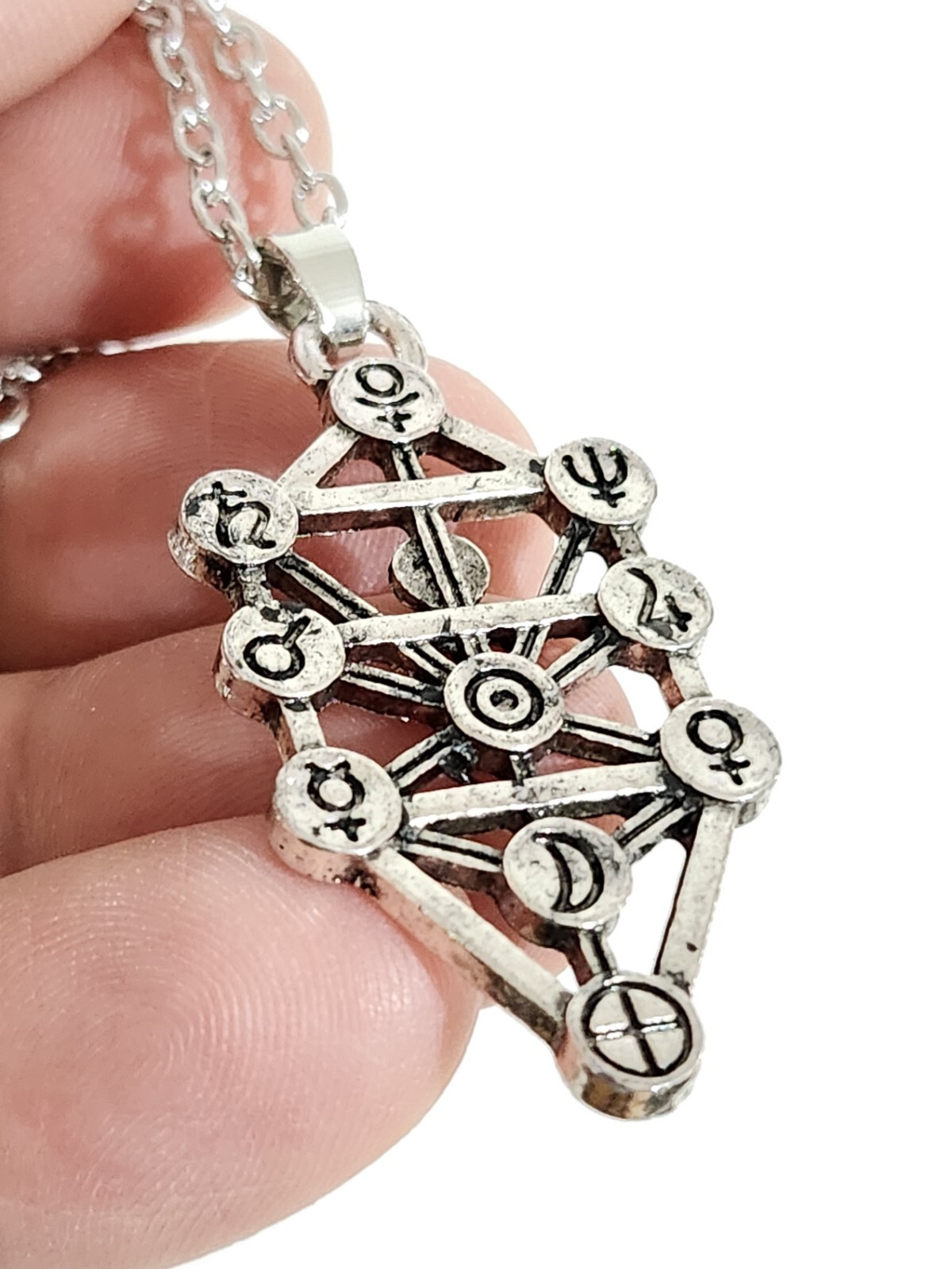 Tree of Life Kabbalah Pendant Necklace Geometric Silver Jewish Sefirot Jewellery