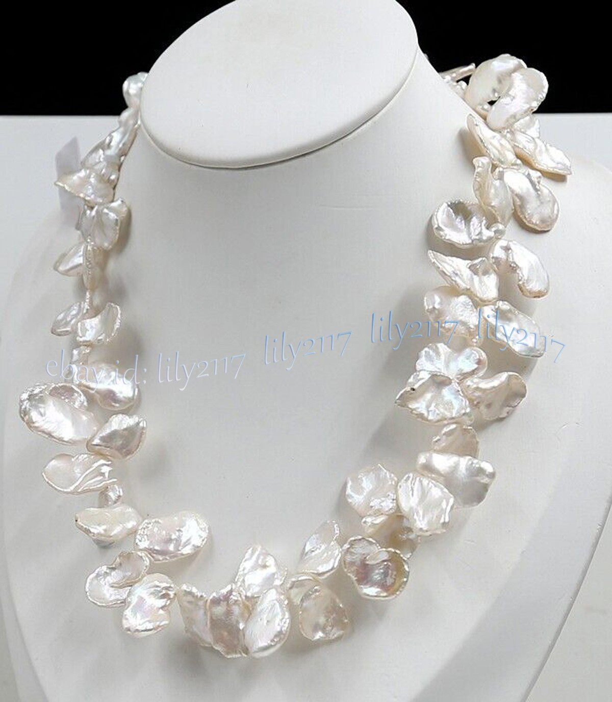 Rare 15-20mm Real Natural Luster White Flat Coin Baroque Pearl Necklace 18 inch