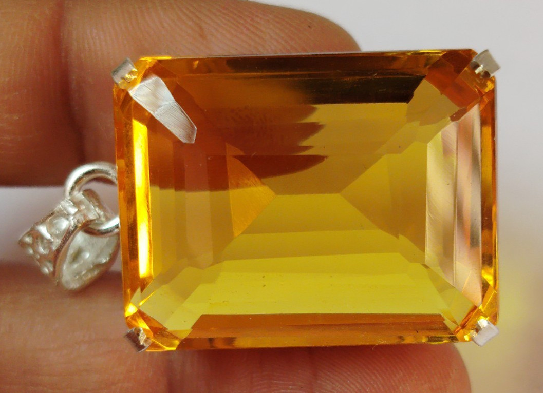 98.20 Ct. Large Yellow Citrine Emerald Cut Pendant 925 Silver Jewelry Gift Women