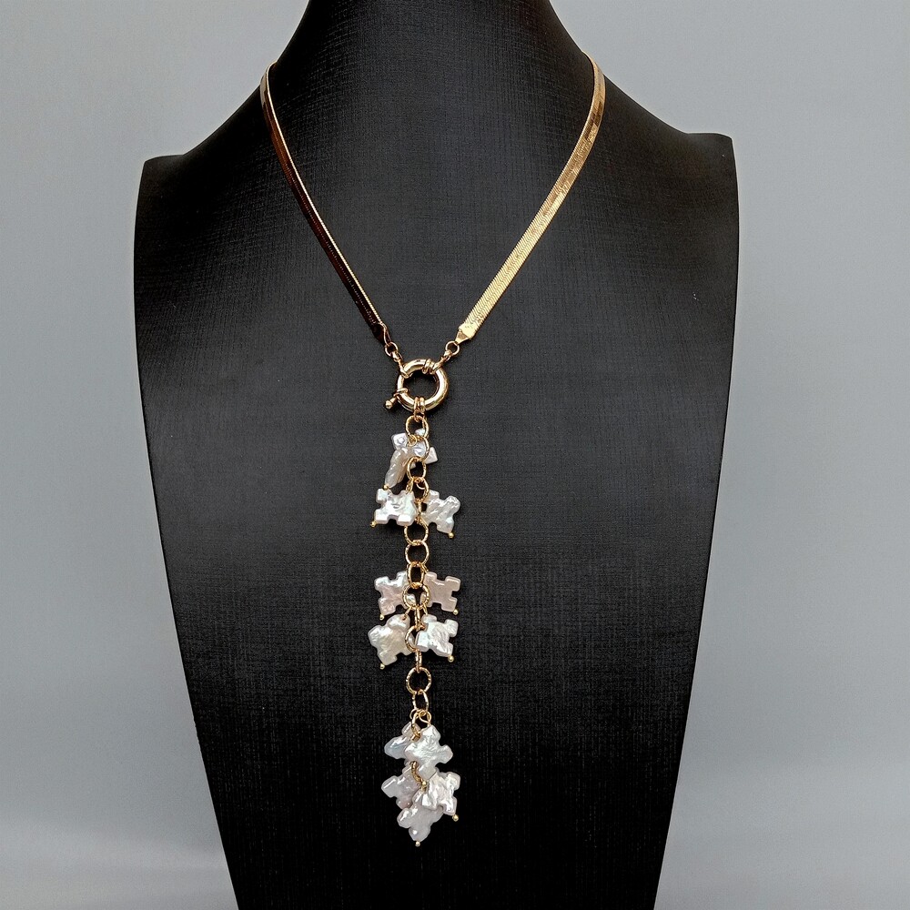 Cultured White Pearl Chain choker Necklace 16”